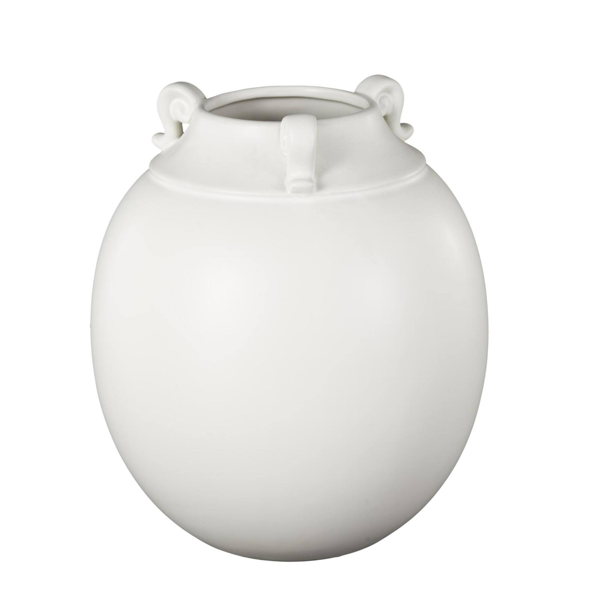 11" White Ceramic Minimalistic Vase with Scroll Handles